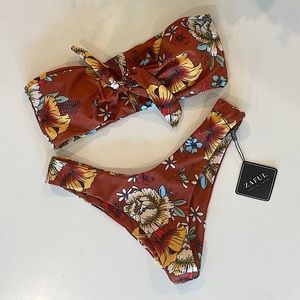 NWT Zaful rust orange tropical print bathing suit